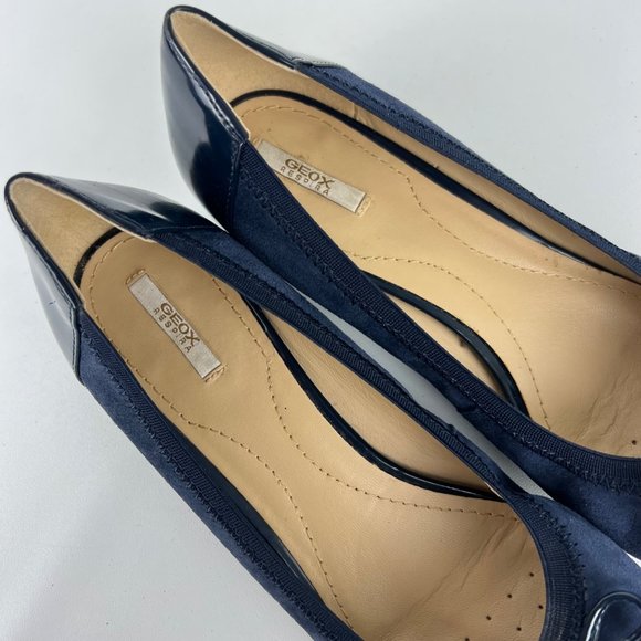 Geox Carey Block Heel Pumps D54V8A Blue Suede Patent Cap Toe size 41 US 10.5 - Picture 11 of 15